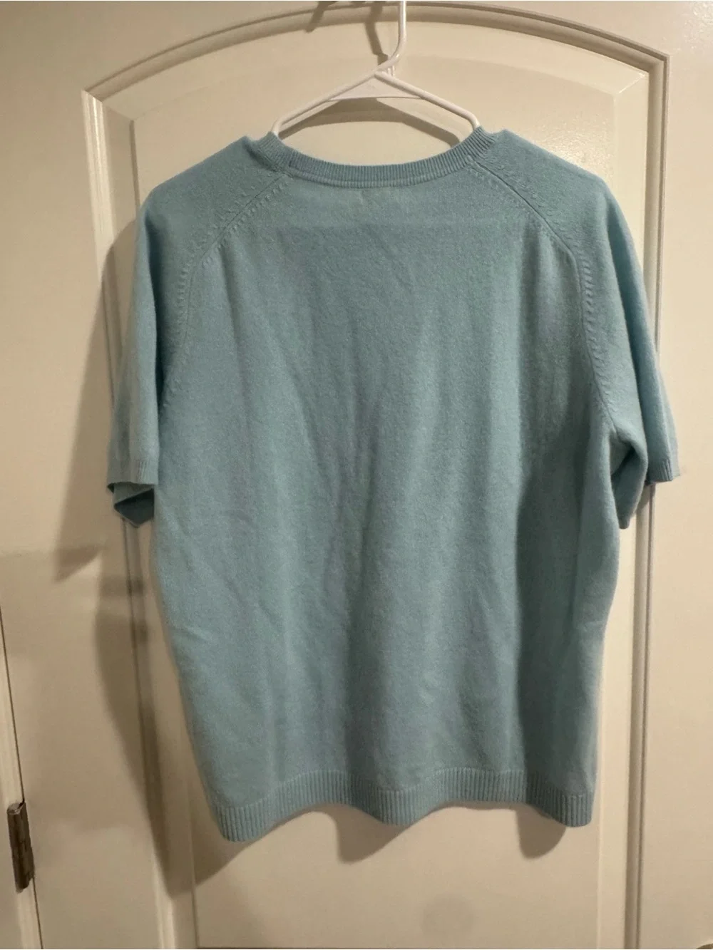 L.L. Bean Light Blue Crewneck Short-Sleeve Sweater, 100% cashmere